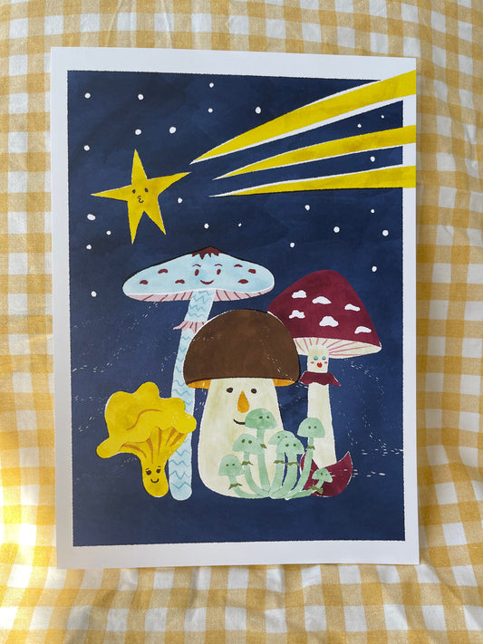 A4 Poster Mushrooms under the stars