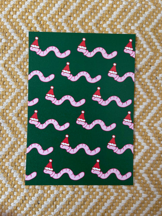 A6 Christmas Card Santa the worm